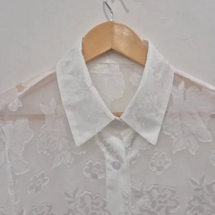 [BUNJANG] Flower Pattern See-Through Blouse White / 플라워 패턴 시스루 블라우스 화이트