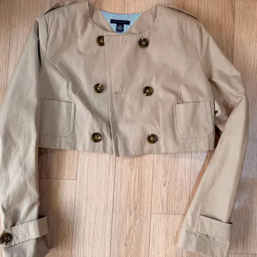 [BUNJANG] Tommy Hilfiger Cropped Double-Button Blazer Beige / 타미힐피거 크롭자켓