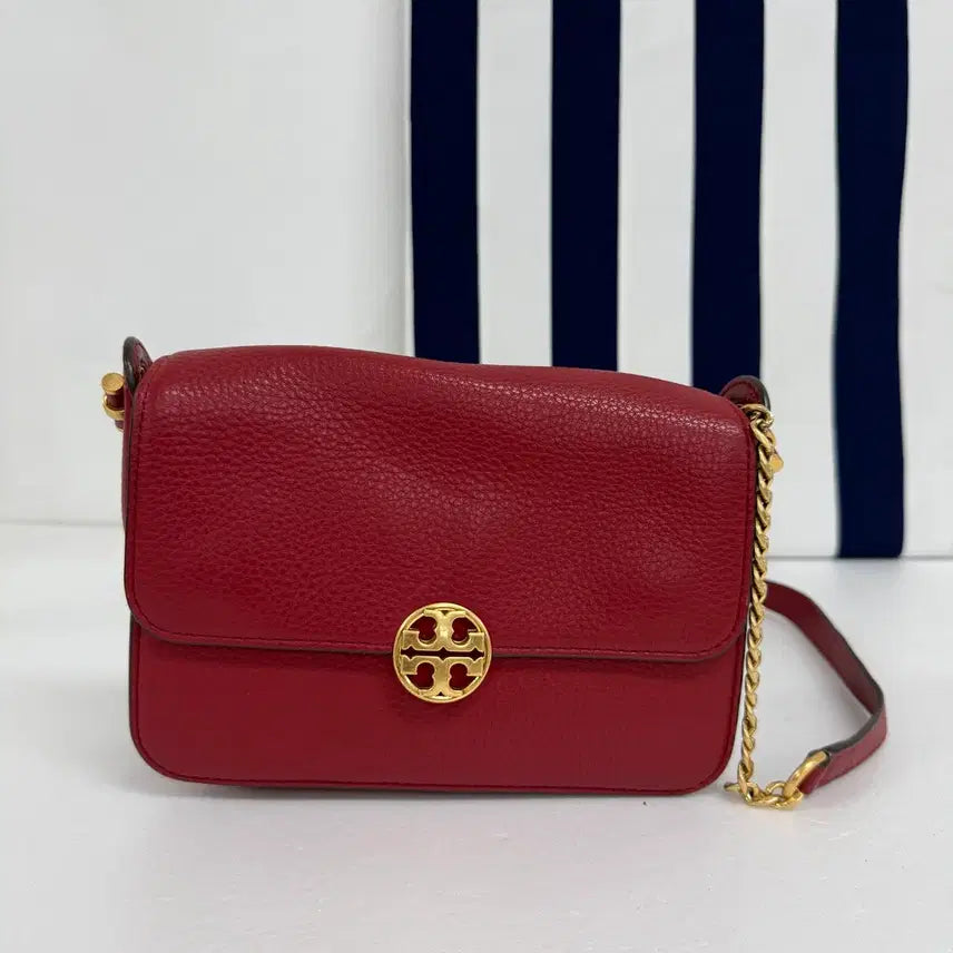 [BUNJANG] Tory Burch Red Leather Chain Crossbody Shoulder Bag / 토리버치 레드 체인 크로스백 여성 숄더백 가죽 미니백  Js53