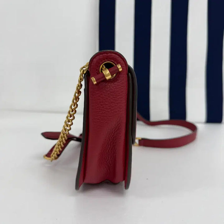 [BUNJANG] Tory Burch Red Leather Chain Crossbody Shoulder Bag / 토리버치 레드 체인 크로스백 여성 숄더백 가죽 미니백  Js53