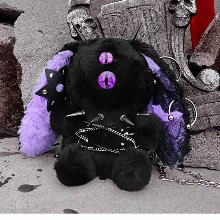 [BUNJANG] Devil Rabbit Plush Backpack / 지뢰계 고딕 하라주쿠 데빌 토끼 인형 가방 백팩