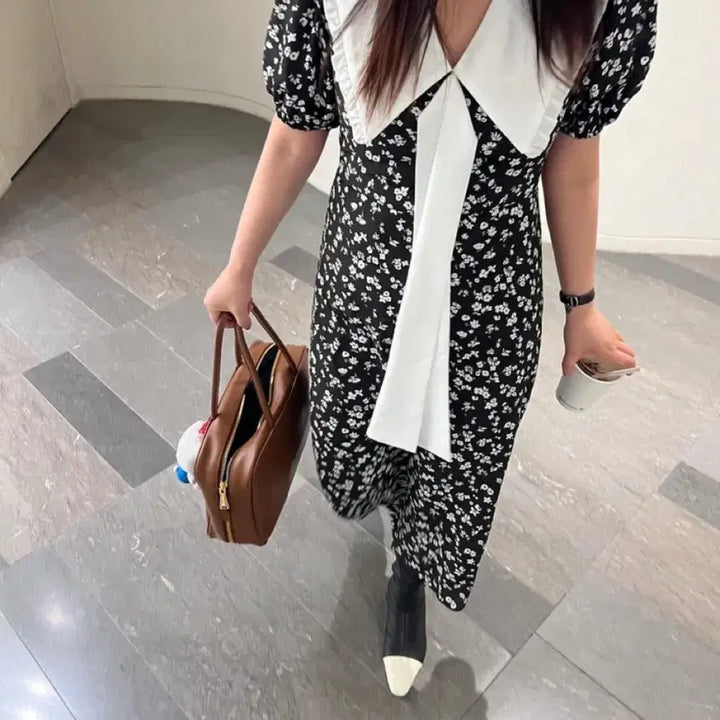 [BUNJANG] White Big Collar Flower Long Dress / (새상품/쇼핑몰재고정리)빅카라 플라워 롱원피스 / 마지막 1장/하객룩