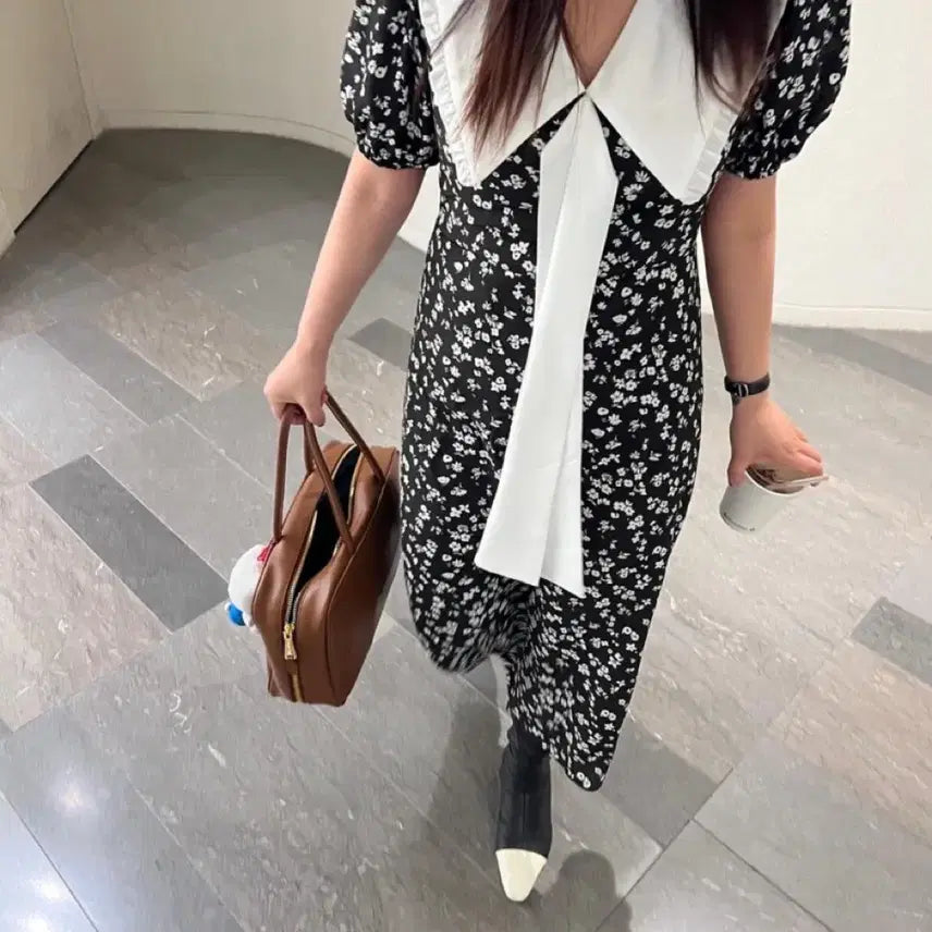 [BUNJANG] White Big Collar Flower Long Dress / (새상품/쇼핑몰재고정리)빅카라 플라워 롱원피스 / 마지막 1장/하객룩