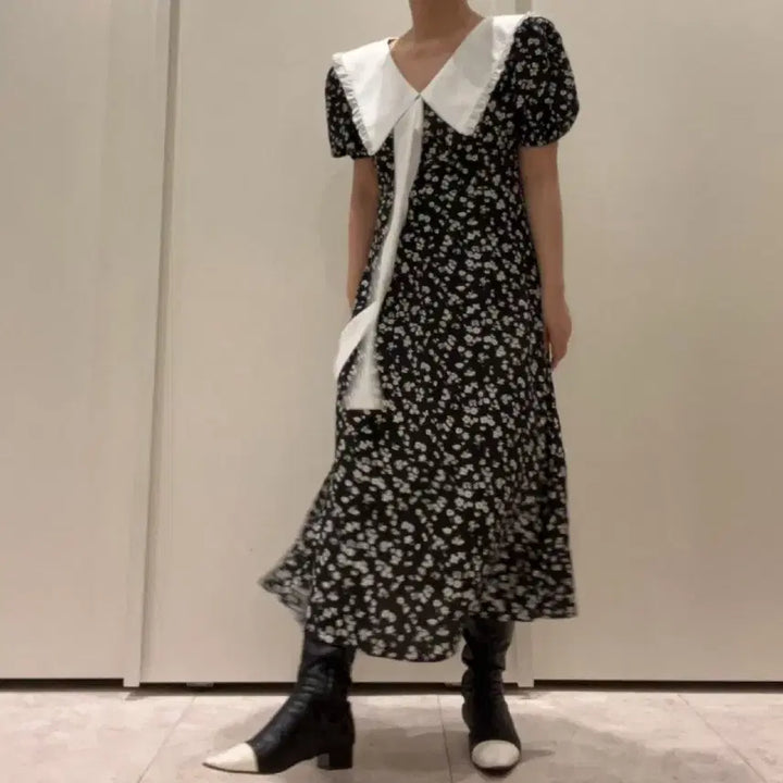 [BUNJANG] White Big Collar Flower Long Dress / (새상품/쇼핑몰재고정리)빅카라 플라워 롱원피스 / 마지막 1장/하객룩