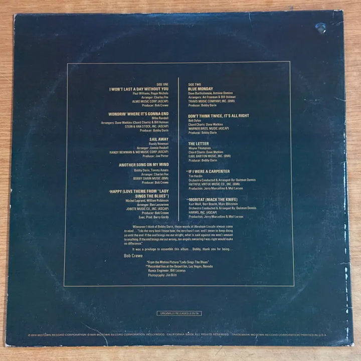 [BUNJANG] Bobby Darin - Darin 1936-1973 Vinyl Record / 미국 LP) Bobby Darin - Darin 1936-1973