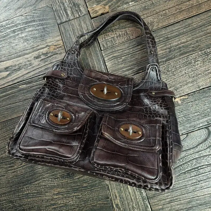 [BUNJANG] TIME Real Cow Leather Croker Skin Vintage Shoulder Bag / 한섬 타임 리얼 카우 레더 크로커 스킨 빈티지 숄더백 M20541