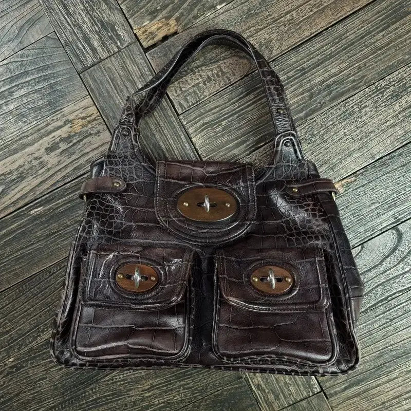 [BUNJANG] TIME Real Cow Leather Croker Skin Vintage Shoulder Bag / 한섬 타임 리얼 카우 레더 크로커 스킨 빈티지 숄더백 M20541