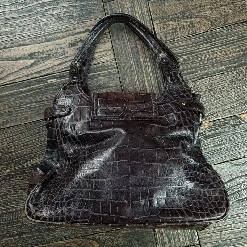 [BUNJANG] TIME Real Cow Leather Croker Skin Vintage Shoulder Bag / 한섬 타임 리얼 카우 레더 크로커 스킨 빈티지 숄더백 M20541