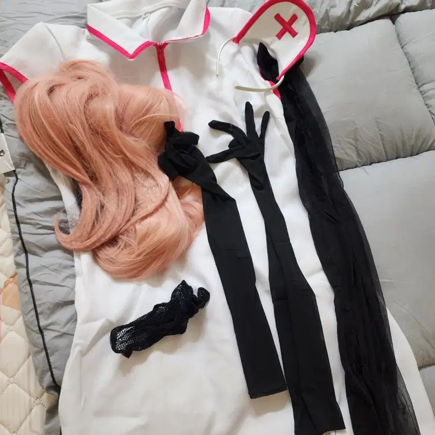 [BUNJANG] Chainsaw Man Power Nurse Cosplay Costume Set with Pink Wig / 체인소맨 파워 간호사복 코스프레 의상 + 핑크가발세트