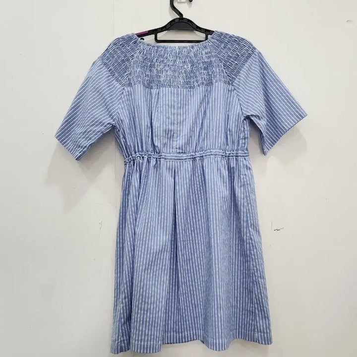 [BUNJANG] Imvely Blue Stripe Ribbon Shirt Dress / [F] 임블이 블루 스트라이프 리본 셔츠 원피스 F