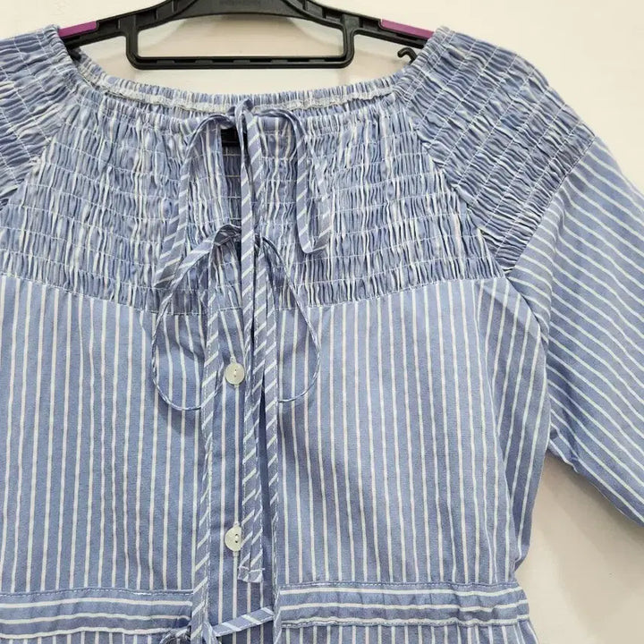 [BUNJANG] Imvely Blue Stripe Ribbon Shirt Dress / [F] 임블이 블루 스트라이프 리본 셔츠 원피스 F