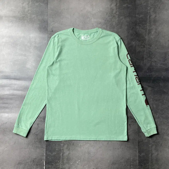 [BUNJANG] Carhartt Lettering Long Sleeve T-Shirt Light Green / CARHARTT 칼하트 라이트그린 레터링 긴팔 티셔츠 A00951