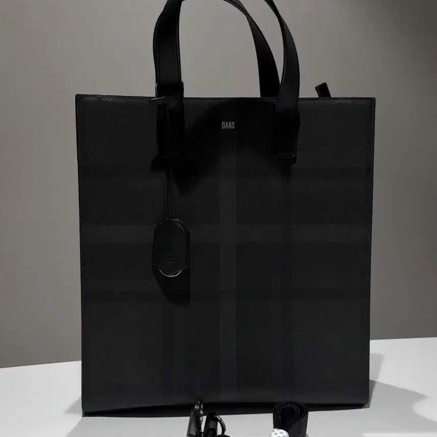 [BUNJANG] Daks Black Check Tote Bag with Strap / 닥스 블랙 체크 토트백 + 스트랩