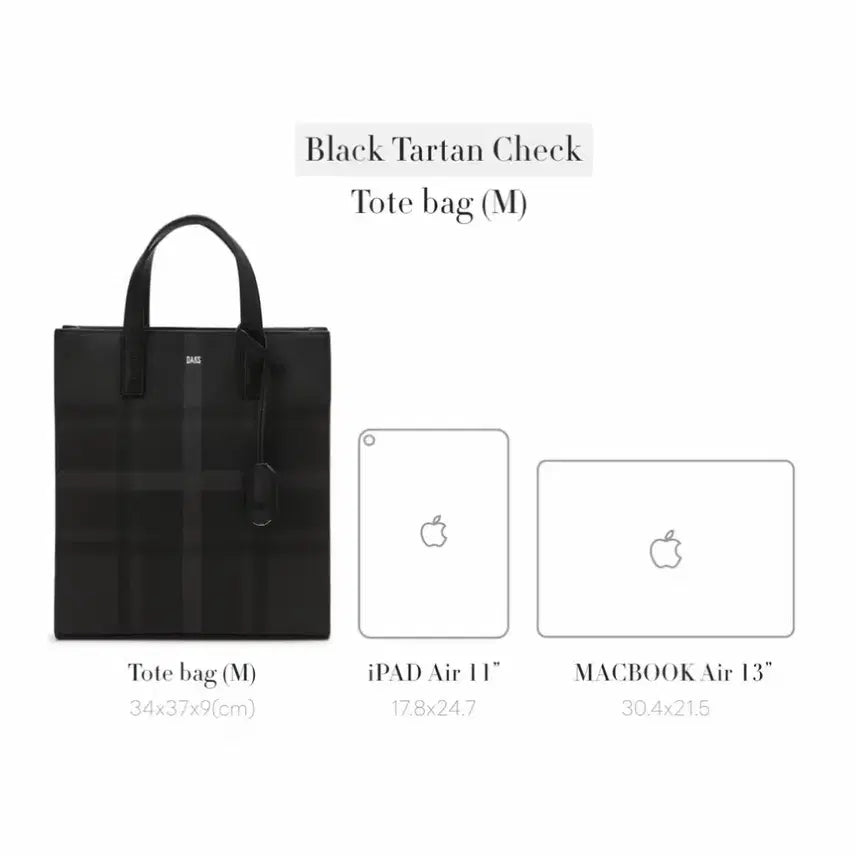 [BUNJANG] Daks Black Check Tote Bag with Strap / 닥스 블랙 체크 토트백 + 스트랩