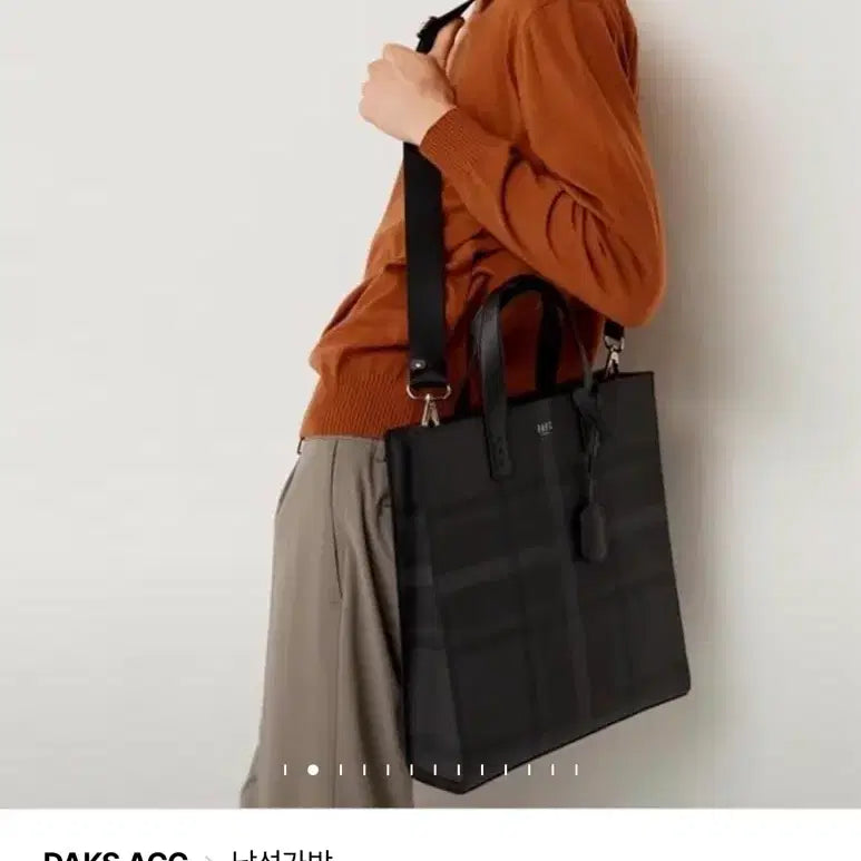 [BUNJANG] Daks Black Check Tote Bag with Strap / 닥스 블랙 체크 토트백 + 스트랩