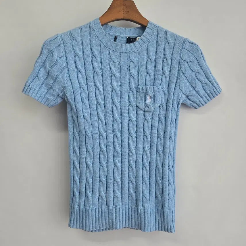 [BUNJANG] Polo Ralph Lauren Cable Knit Short Sleeve Sweater Sky Blue S / a0118 폴로 랄프로렌 케이블 반팔니트 하늘색 S