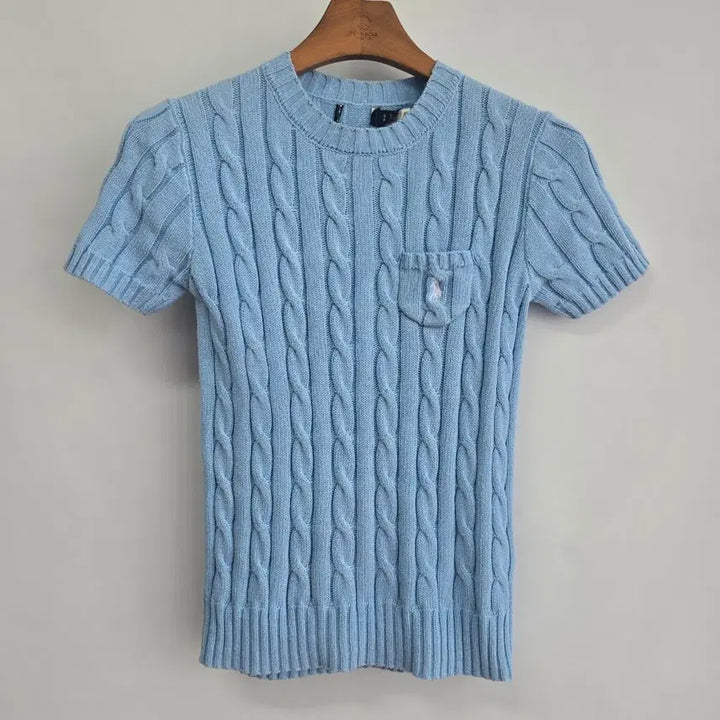 [BUNJANG] Polo Ralph Lauren Cable Knit Short Sleeve Sweater Sky Blue S / a0118 폴로 랄프로렌 케이블 반팔니트 하늘색 S