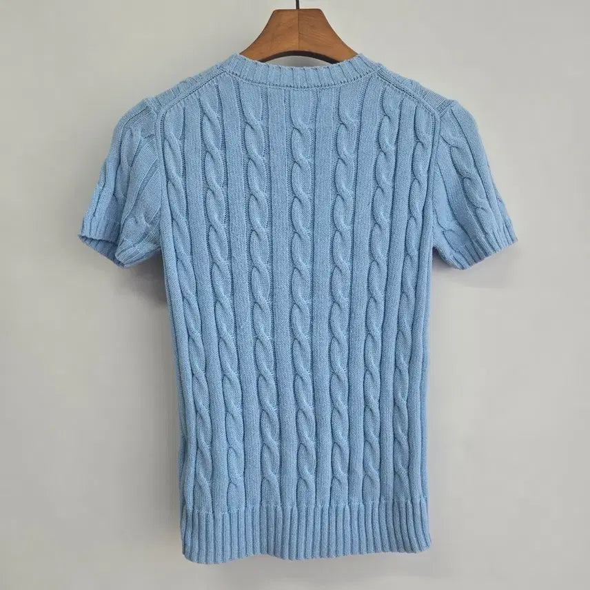 [BUNJANG] Polo Ralph Lauren Cable Knit Short Sleeve Sweater Sky Blue S / a0118 폴로 랄프로렌 케이블 반팔니트 하늘색 S