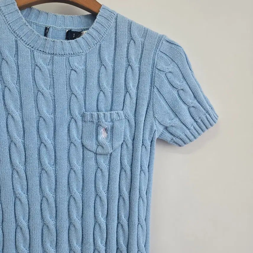 [BUNJANG] Polo Ralph Lauren Cable Knit Short Sleeve Sweater Sky Blue S / a0118 폴로 랄프로렌 케이블 반팔니트 하늘색 S