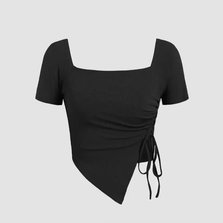[BUNJANG] Square Neck Ribbed Short Sleeve T-Shirt / (새상품) 스퀘어넥 반팔티 골지반팔티