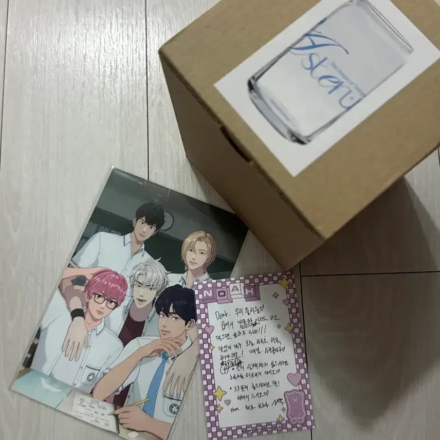 [SOLD OUT] 플레이브 애니플러스 콜라보 특전(유리컵+노아편지+빅포카) 팝니다