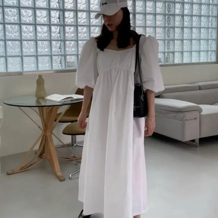 [BUNJANG] Puff Sleeve Square Neck Long Dress / [새상품/쇼핑몰재고정리]셀프웨딩/스냅추천/퍼프 스퀘어넥 롱원피스 (브