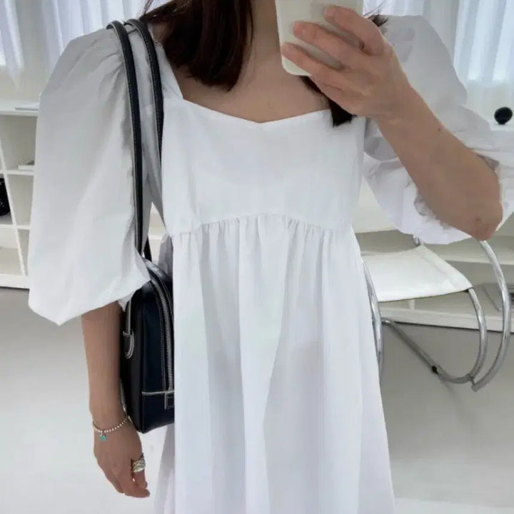 [BUNJANG] Puff Sleeve Square Neck Long Dress / [새상품/쇼핑몰재고정리]셀프웨딩/스냅추천/퍼프 스퀘어넥 롱원피스 (브
