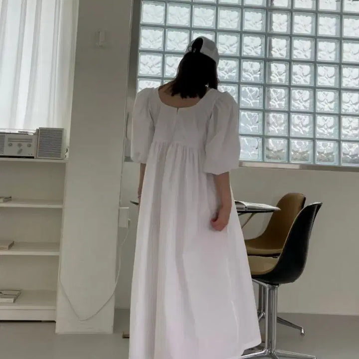 [BUNJANG] Puff Sleeve Square Neck Long Dress / [새상품/쇼핑몰재고정리]셀프웨딩/스냅추천/퍼프 스퀘어넥 롱원피스 (브