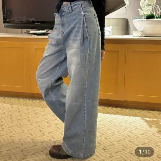 [BUNJANG] Yujuvi Pintuck Wide Denim Pants / 유주비 핀턱 중청 와이드데님 와이드팬츠 새상품