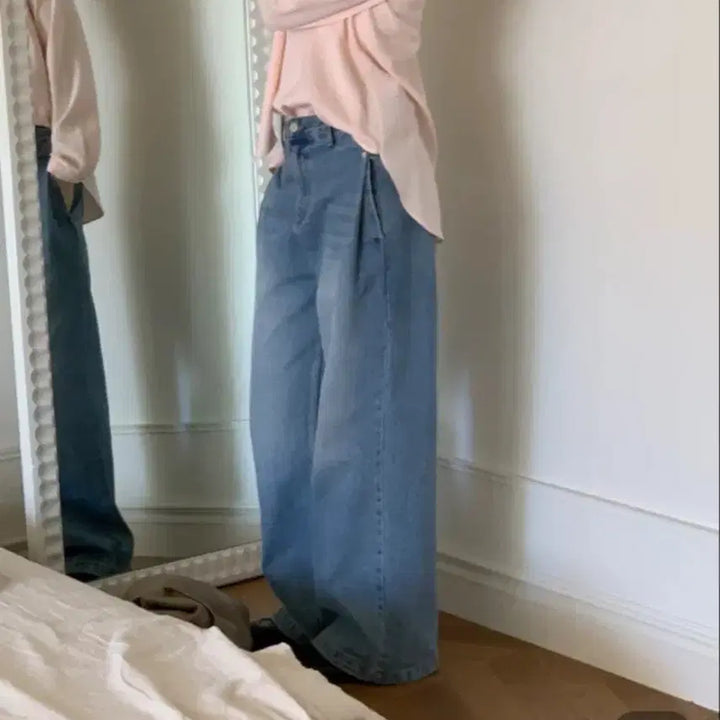 [BUNJANG] Yujuvi Pintuck Wide Denim Pants / 유주비 핀턱 중청 와이드데님 와이드팬츠 새상품