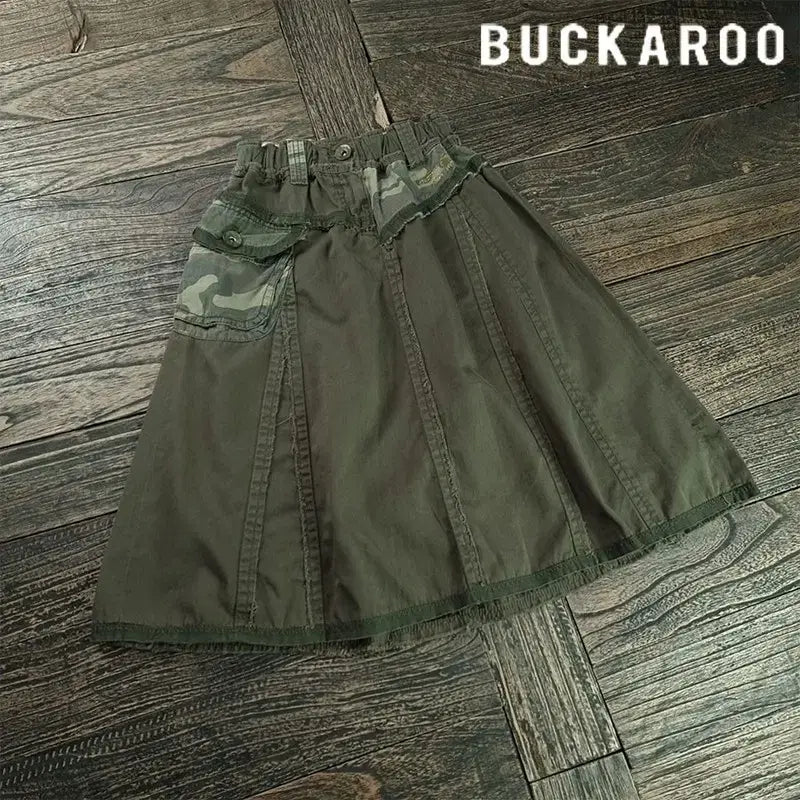 [BUNJANG] BUCKAROO Vintage Camo Pattern Long Skirt Olive / 버커루 빈티지 가공 카모 패턴 롱 스커트 올리브 M20448
