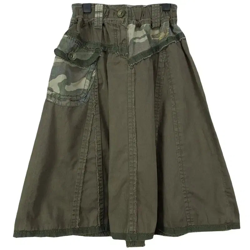 [BUNJANG] BUCKAROO Vintage Camo Pattern Long Skirt Olive / 버커루 빈티지 가공 카모 패턴 롱 스커트 올리브 M20448