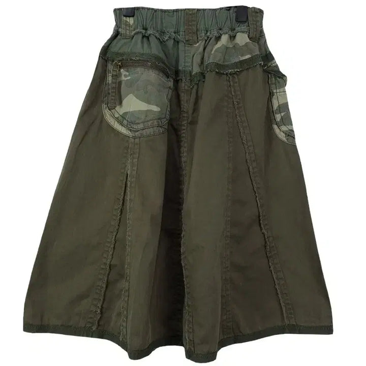 [BUNJANG] BUCKAROO Vintage Camo Pattern Long Skirt Olive / 버커루 빈티지 가공 카모 패턴 롱 스커트 올리브 M20448