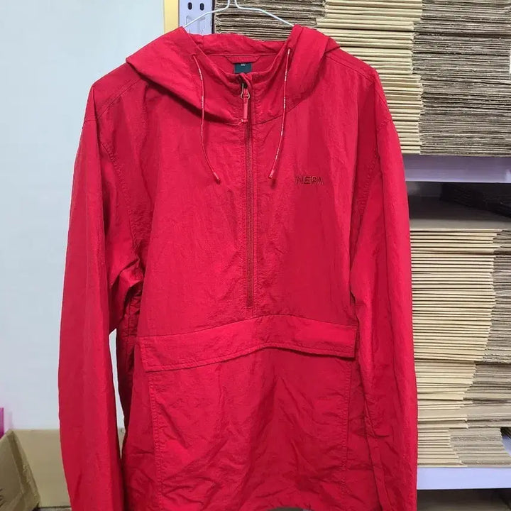 [BUNJANG] Nepa New Anorak Windbreaker Oversized Red Jacket / 신형 네파 아노락 바람막이 오버핏 남 100~105 사이즈
