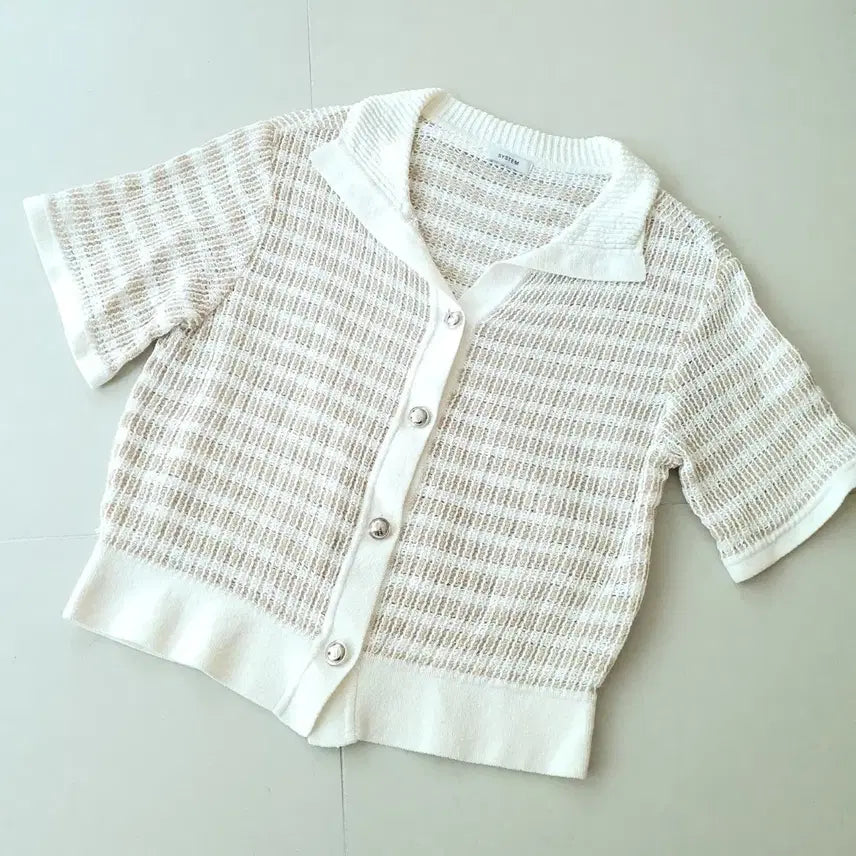 [BUNJANG] System Stripe Knit Short Sleeve Cardigan / SYSTEM 시스템 스트라이프 니트 반팔 가디건 free
