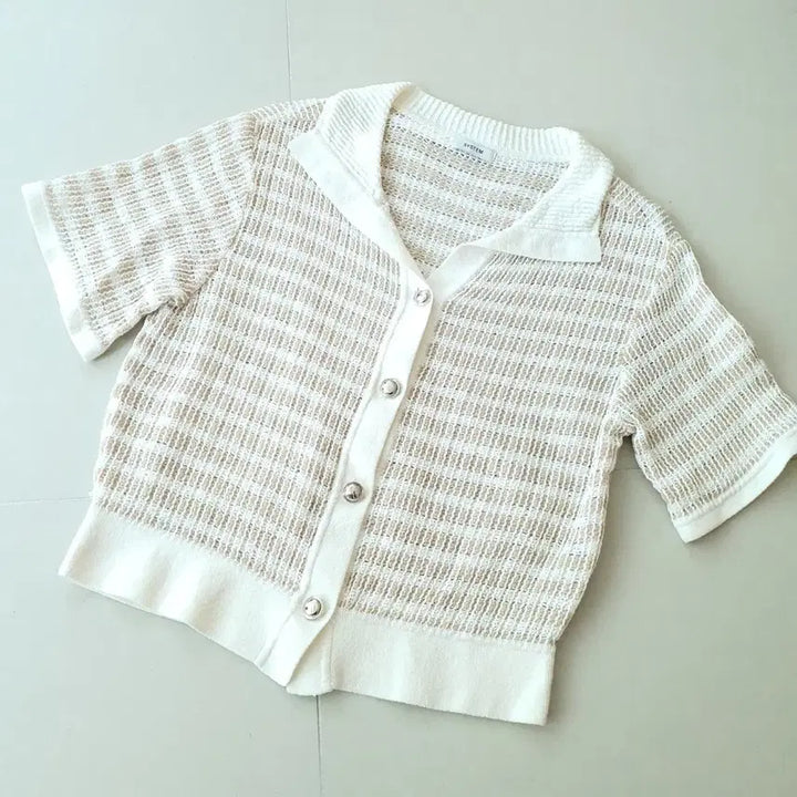 [BUNJANG] System Stripe Knit Short Sleeve Cardigan / SYSTEM 시스템 스트라이프 니트 반팔 가디건 free