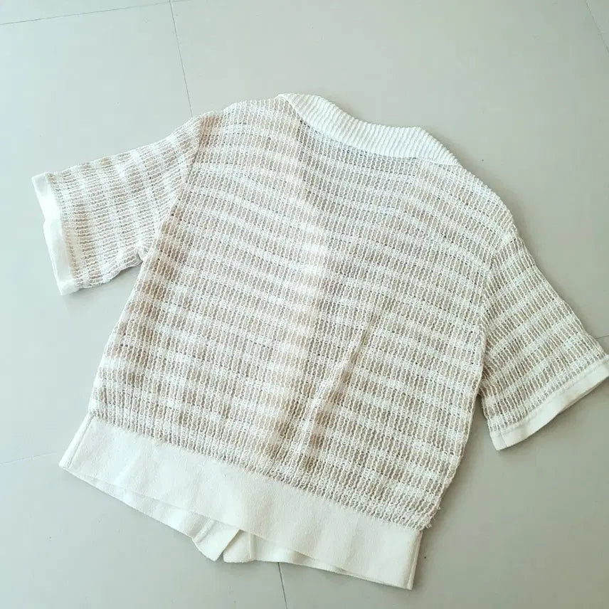 [BUNJANG] System Stripe Knit Short Sleeve Cardigan / SYSTEM 시스템 스트라이프 니트 반팔 가디건 free