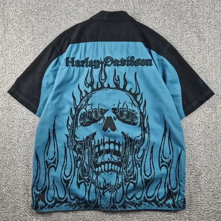 [BUNJANG] Harley Davidson Short Sleeve Shirt Black Blue Size L / 할리데이비슨 반팔 셔츠 ( L ) / 12186