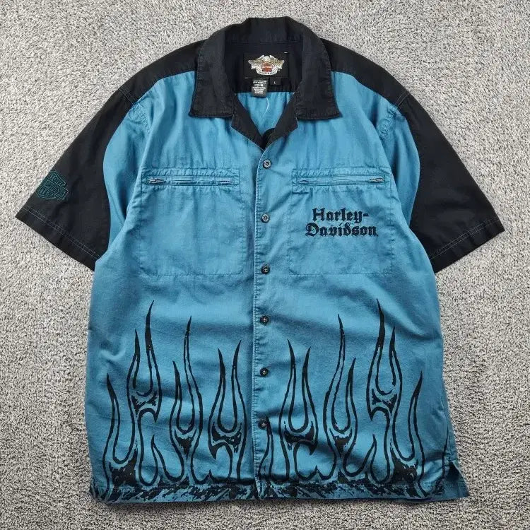[BUNJANG] Harley Davidson Short Sleeve Shirt Black Blue Size L / 할리데이비슨 반팔 셔츠 ( L ) / 12186