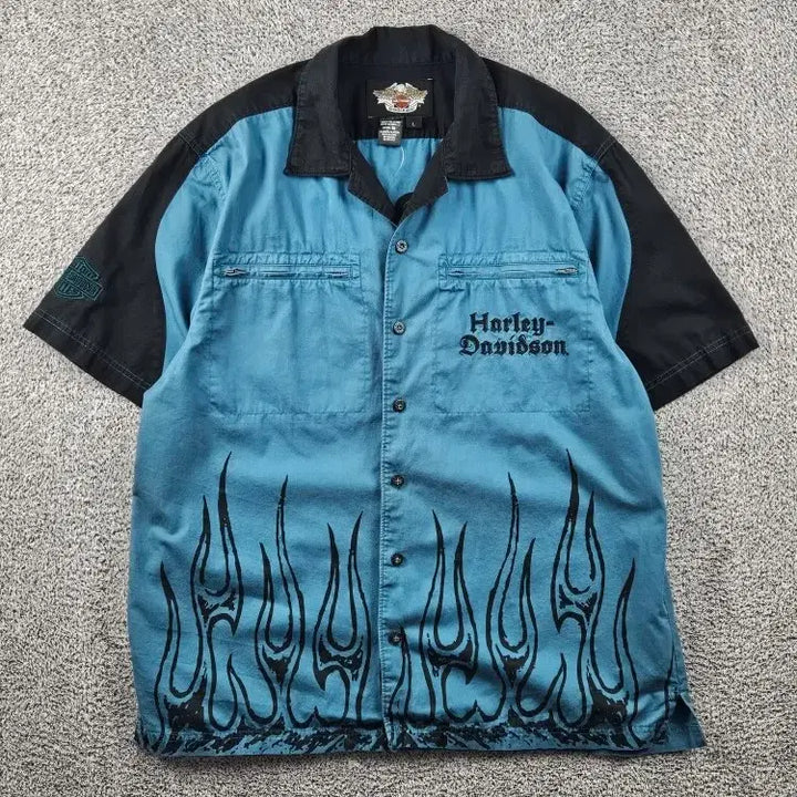 [BUNJANG] Harley Davidson Short Sleeve Shirt Black Blue Size L / 할리데이비슨 반팔 셔츠 ( L ) / 12186