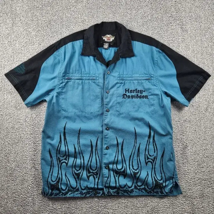 [BUNJANG] Harley Davidson Short Sleeve Shirt Black Blue Size L / 할리데이비슨 반팔 셔츠 ( L ) / 12186