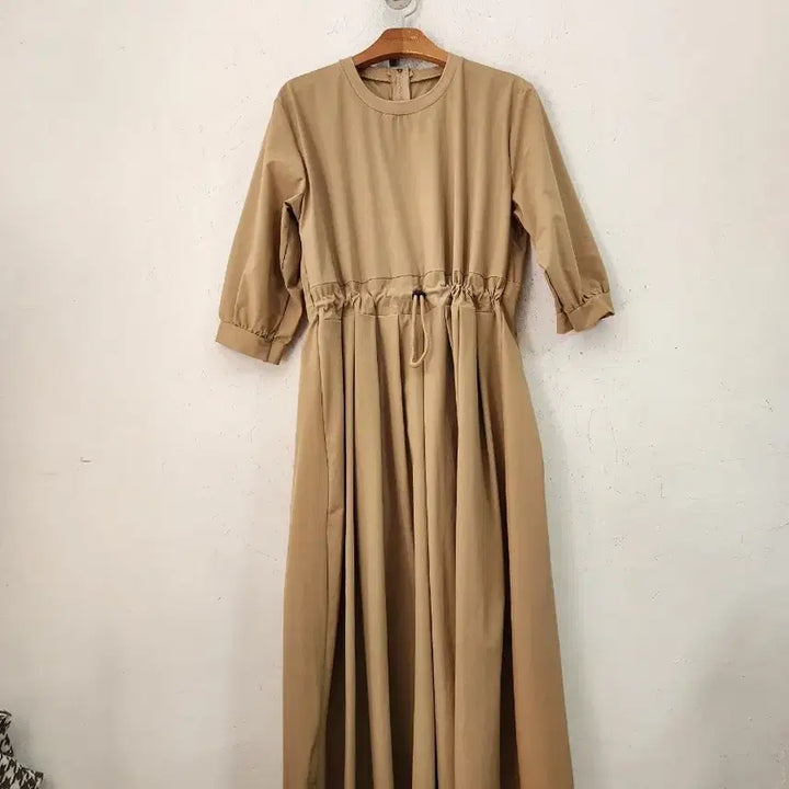[BUNJANG] Waist String Long Dress Beige / 바스락베이지 롱 원피스 허리 스트링