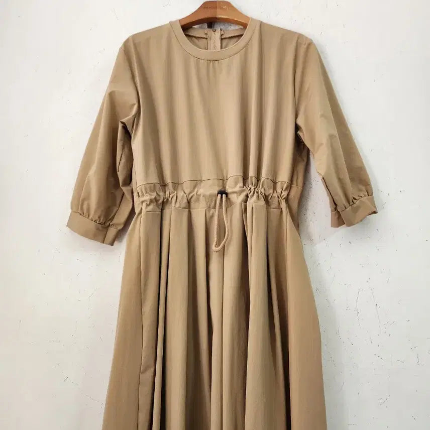 [BUNJANG] Waist String Long Dress Beige / 바스락베이지 롱 원피스 허리 스트링