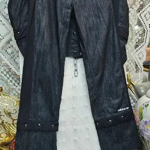 [BUNJANG] Adidas Firebird Black Denim Tracksuit Set / 아디다스 파이어버드 자켓. 블랙 데님 팬츠세트