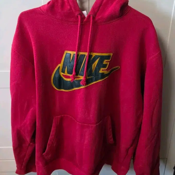 [BUNJANG] Supreme x Nike Leather Appliqué Hooded Sweatshirt Red / 슈프림 x 나이키 레더 아플리케 후드 레드