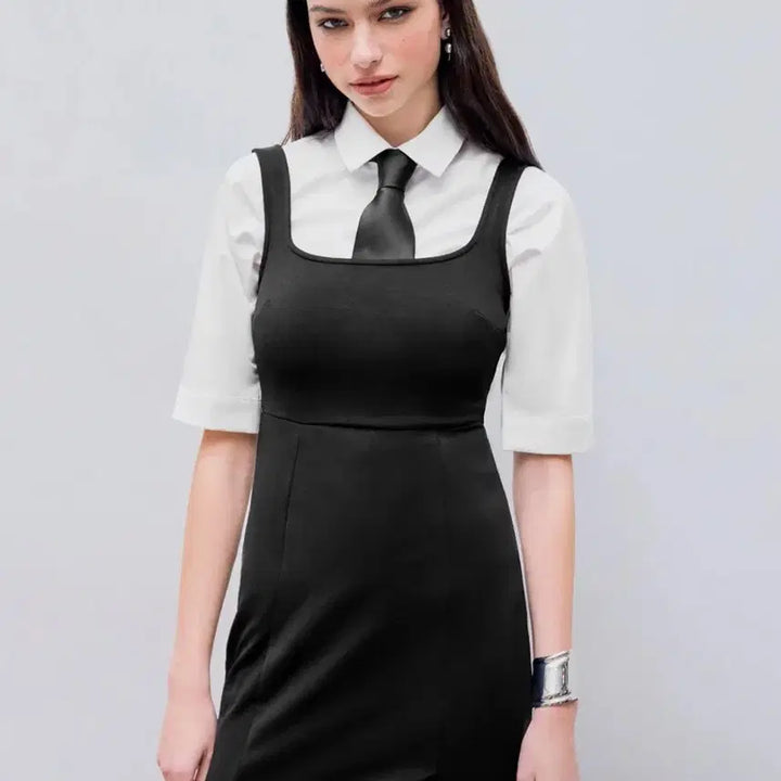 [BUNJANG] Black Square Neck Mini Dress / (새상품) 블랙 스퀘어넥 미니원피스 스판원피스