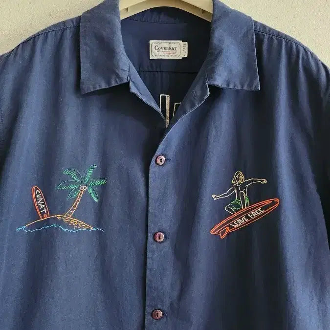 [BUNJANG] Covernat "Surfing" Embroidered Short Sleeve Shirt (XL) / 커버낫 반팔셔츠(XL