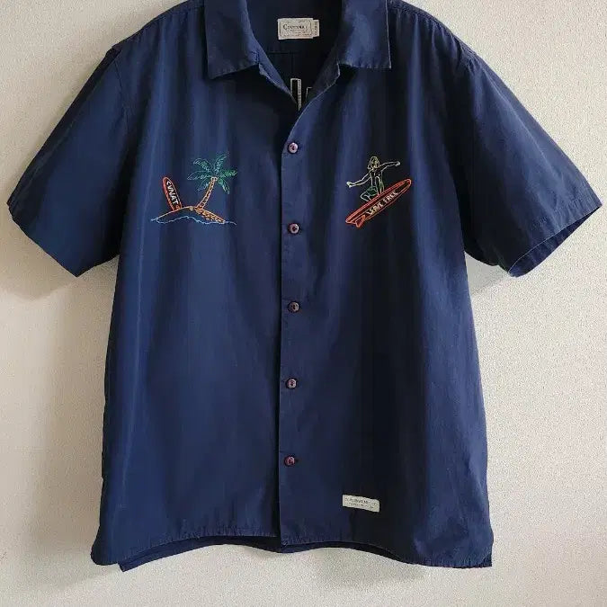 [BUNJANG] Covernat "Surfing" Embroidered Short Sleeve Shirt (XL) / 커버낫 반팔셔츠(XL