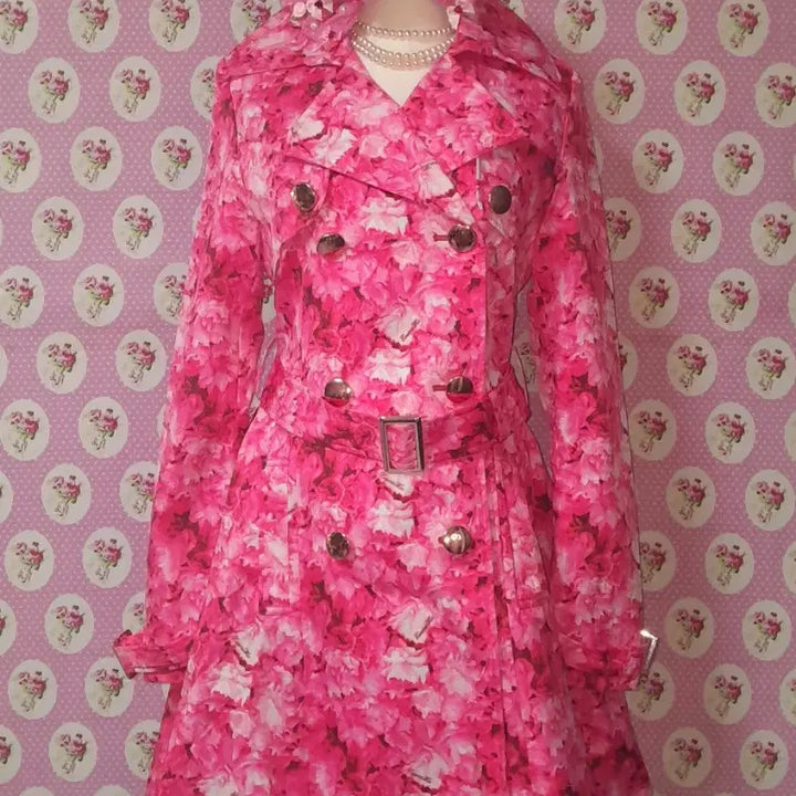 [BUNJANG] EmiriaWiz Classical Rose Pattern Pink Trench Coat (Size S) / 에미리아위즈 클래시컬 로즈 패턴 핑크 트렌치코트