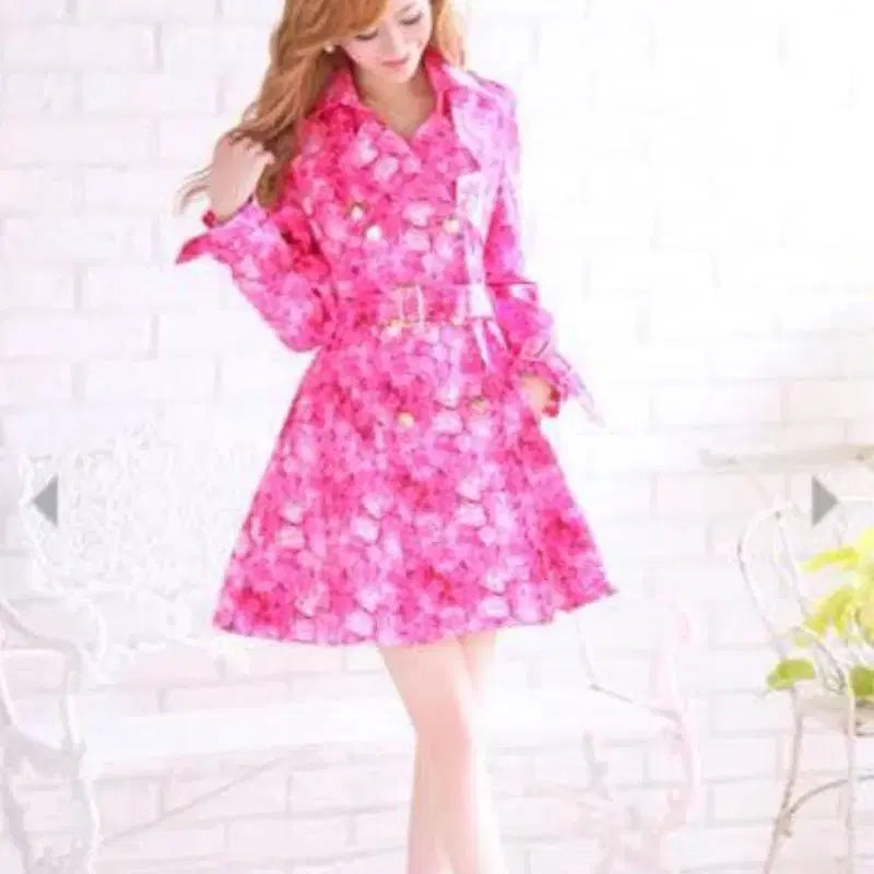 [BUNJANG] EmiriaWiz Classical Rose Pattern Pink Trench Coat (Size S) / 에미리아위즈 클래시컬 로즈 패턴 핑크 트렌치코트